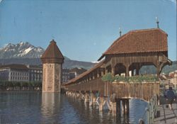 Kapellbrücke with Wasserturm and Mount Pilatus Postcard