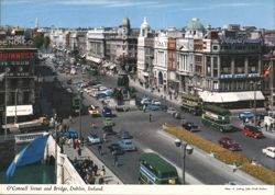 O'Connell Street and Bridge with Daniel O'Connell Statue Postcard