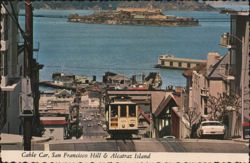 Cable Car on Hyde St. Hill & Alcatraz Island Postcard