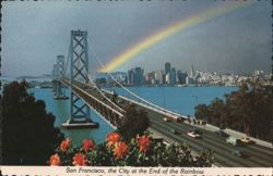 Oakland Bay Bridge and Skyline with Rainbow Postcard