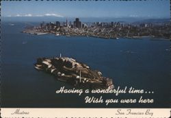 Aerial View of Alcatraz Island and San Francisco Skyline Postcard