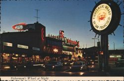 Fisherman's Wharf at Night with Iconic Crab Sign Postcard