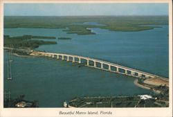 Marco Island Yacht Basin and Toll Bridge Aerial View Postcard