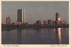 The City at Twilight, Back Bay Skyline & Charles River Postcard
