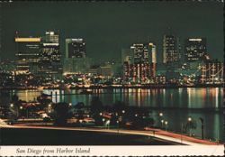 San Diego Skyline at Night from Harbor Island Postcard