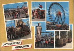 Oktoberfest Munich Collage with Ferris Wheel & Beer Wagon Postcard