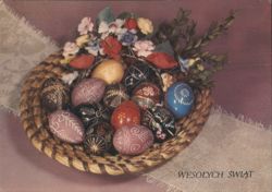 Basket of Traditional Polish Easter Eggs (Pisanki) Postcard