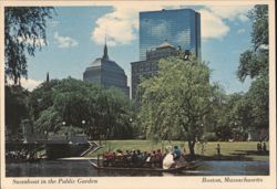 Swanboat in the Public Garden with John Hancock Tower Postcard