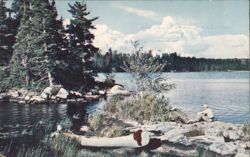 Man Resting by Lake with Canoe near Bruce Mines Postcard