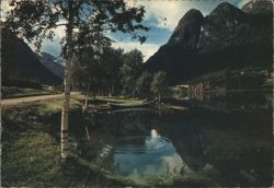 Olden i Nordfjord, Scenic View with Birch Tree and Boat Postcard