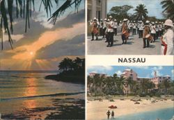 Multi-view of Nassau: Marching Band, Beach & Sunset Postcard