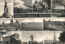 Saluti dalla Sicilia Multi-View Landmarks and Mt. Etna Postcard