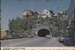 Ketchikan's Traffic Tunnel with Homes Perched Above Postcard