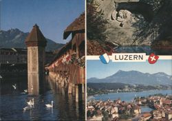Kapellbrücke, Löwendenkmal & City View with Mt. Rigi Postcard