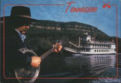 Banjo Player and Southern Belle Riverboat Postcard
