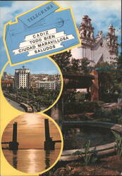 Cadiz City Views and Telegram Graphic Postcard