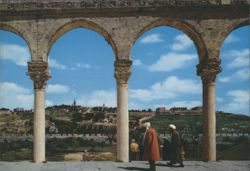 Mount of Olives through Arches of the Temple Area Postcard