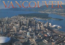 Aerial View of Skyline, Stanley Park & North Shore Mountains Postcard
