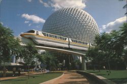 Monorail and Spaceship Earth, Epcot Center Postcard