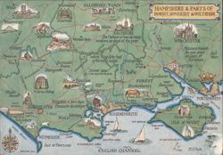 Hampshire & Parts of Dorset, Somerset & Wiltshire Map Postcard