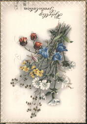 Hjärtlig Gratulation Floral Bouquet with Bluebells Postcard