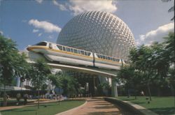 Monorail and Spaceship Earth, Future World, EPCOT Center Postcard