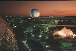 Spaceship Earth and Future World at Night, EPCOT Center Postcard