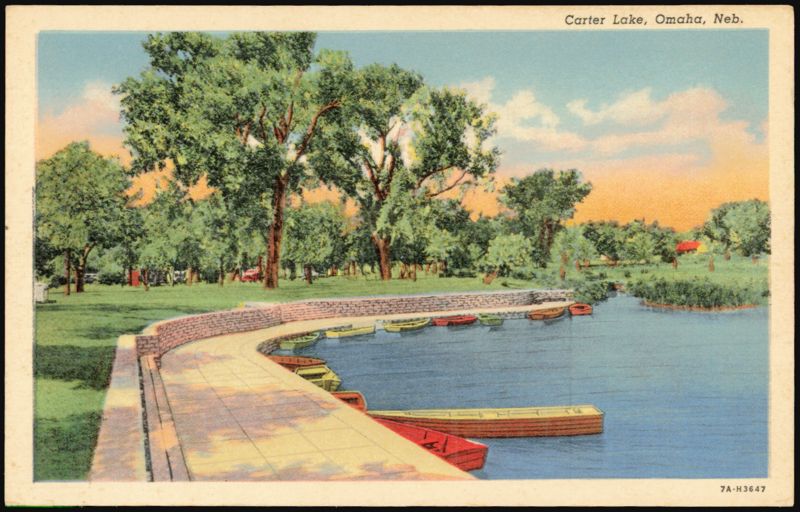 Carter Lake with Boats and Curved Walkway Omaha Nebraska