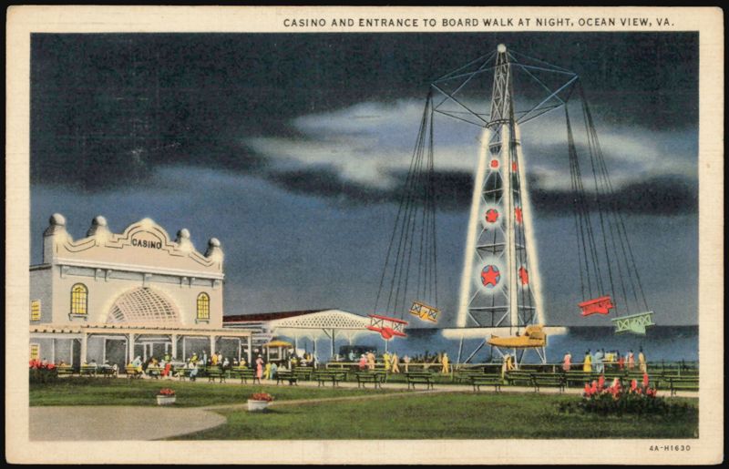 Casino and Entrance to Board Walk at Night Ocean View Virginia