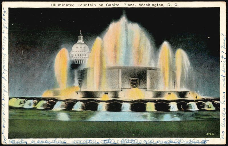 Illuminated Fountain on Capitol Plaza, Washington, D. C. District of Columbia