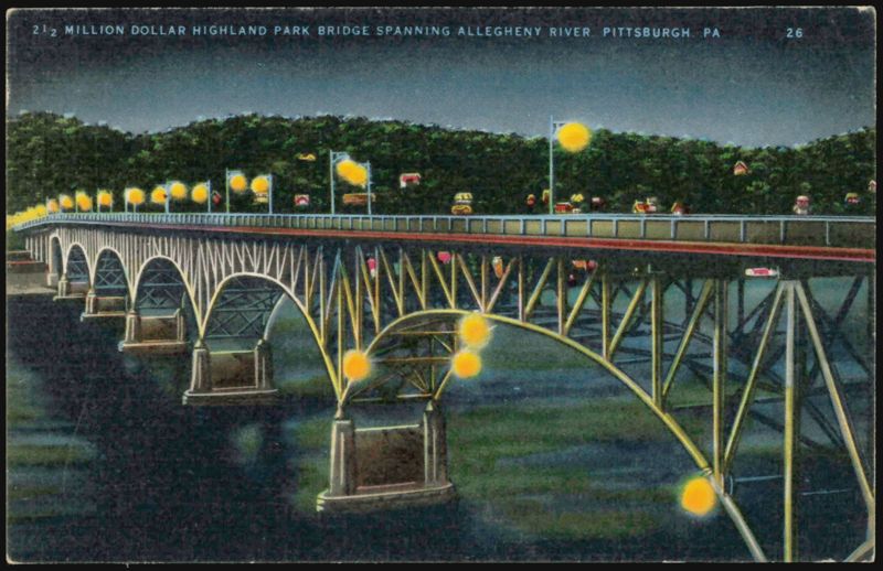 Highland Park Bridge Spanning Allegheny River at Night Pittsburgh Pennsylvania