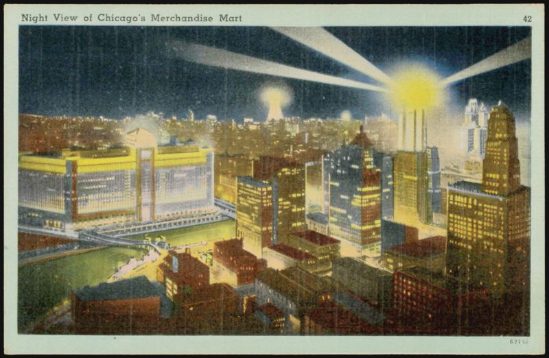Night View of Chicago's Merchandise Mart Illinois