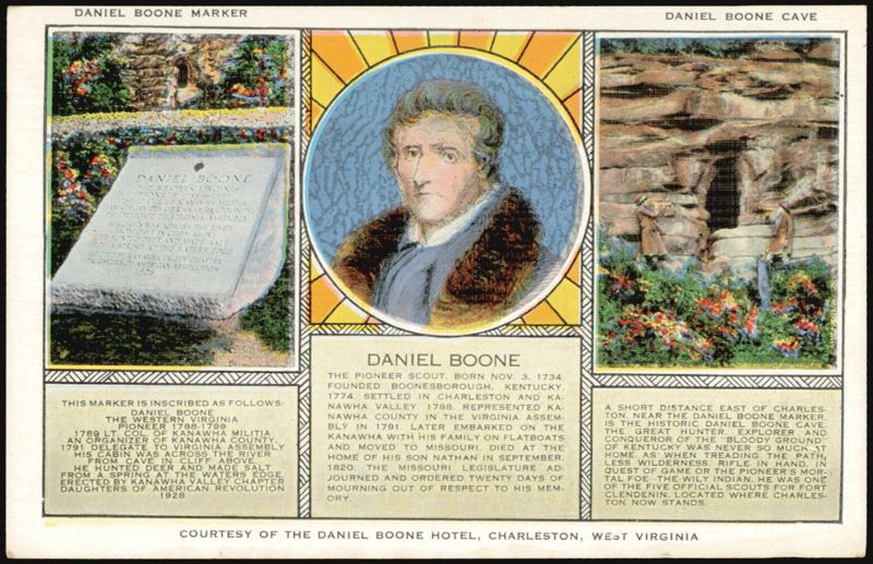 Daniel Boone Marker, Cave, and Portrait, Charleston, WV West Virginia