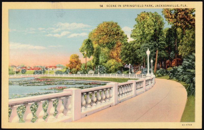 Springfield Park Scene, Pond, Balustrade Jacksonville Florida