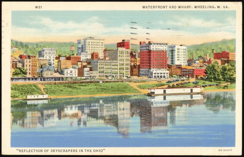 Waterfront and Wharf, Wheeling, WV, Ohio River Reflection West Virginia