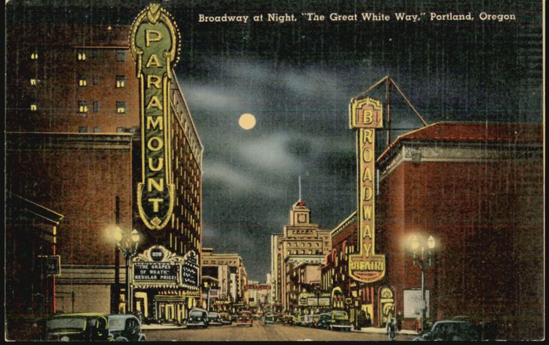 Broadway at Night, 'The Great White Way', Paramont Theatre Portland Oregon