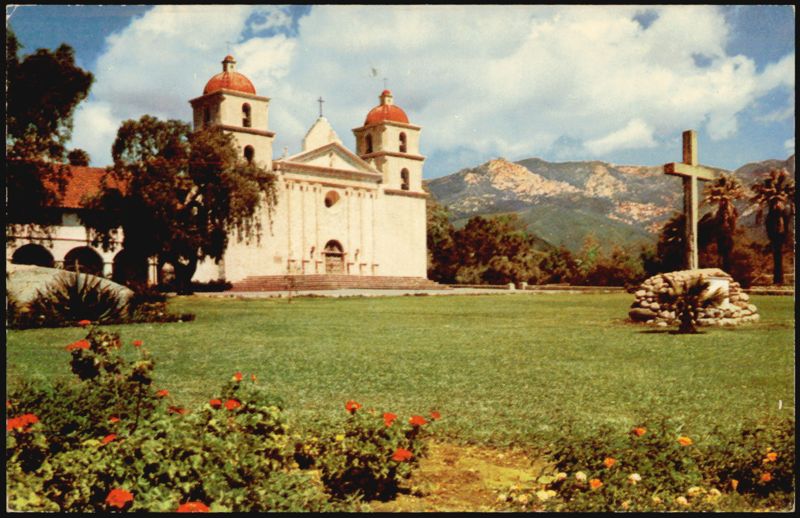 Santa Barbara Mission, Santa Inez Mountains, Flowers California