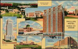 Phillips Hotel and Kansas City Landmarks Postcard