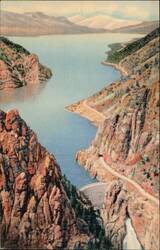 Shoshone Dam and Lake on Cody Road, Yellowstone Park Postcard
