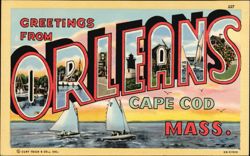 Greetings from Orleans Cape Cod Mass. Letter Scenes Postcard