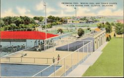 Swimming Pool, Wading Pool and Tennis Courts, McLain Rogers Park Postcard