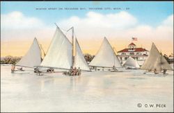 Winter Sport on Traverse Bay, Ice Boating Postcard