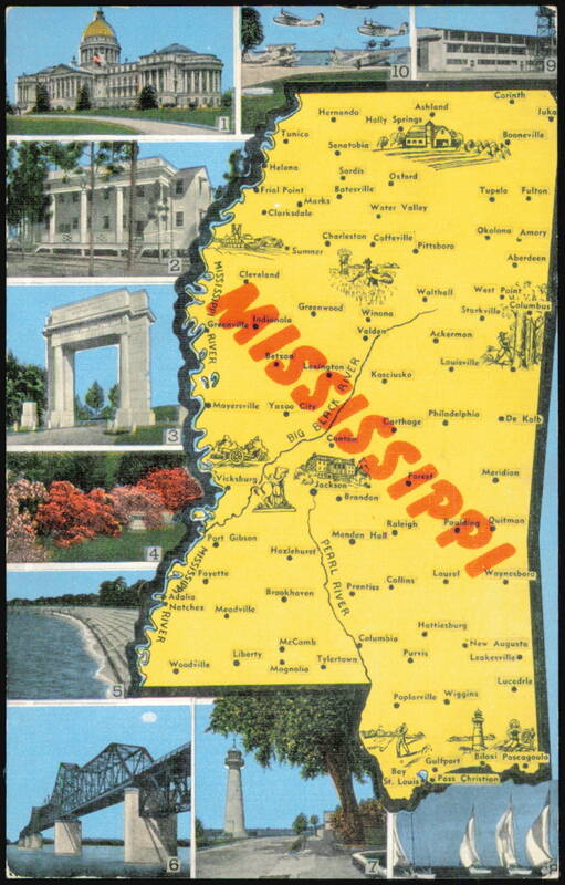 Mississippi State Map with Landmarks and Views