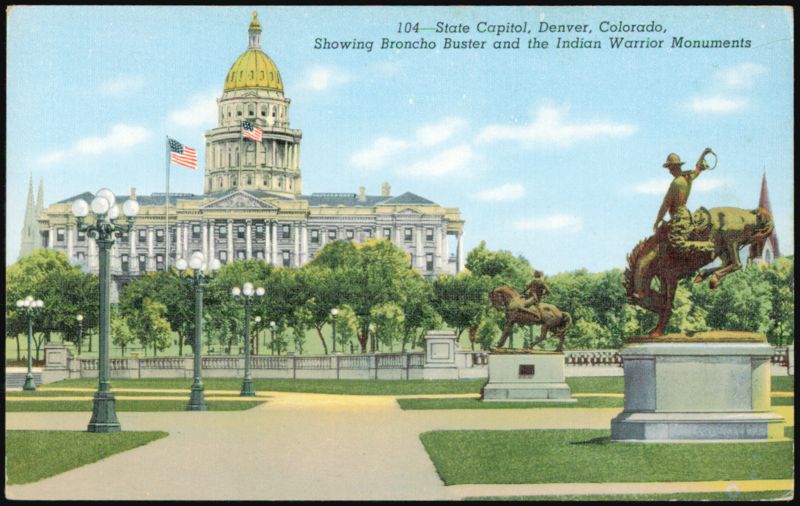 State Capitol with Broncho Buster and Indian Warrior Denver Colorado