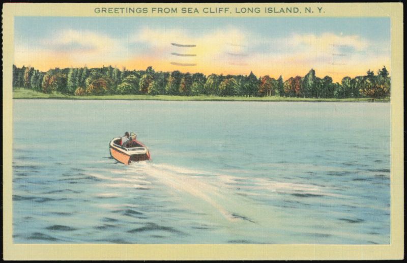 Motorboat on Water, Sea Cliff, Long Island, New York