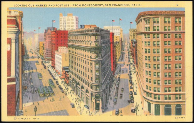 Market and Post Streets from Montgomery, San Francisco California