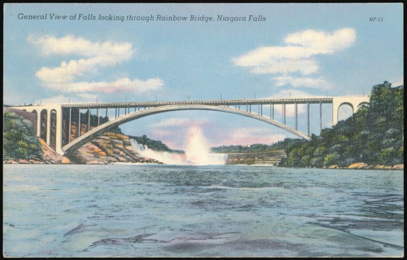 General View of Falls looking through Rainbow Bridge Niagara Falls ON Canada