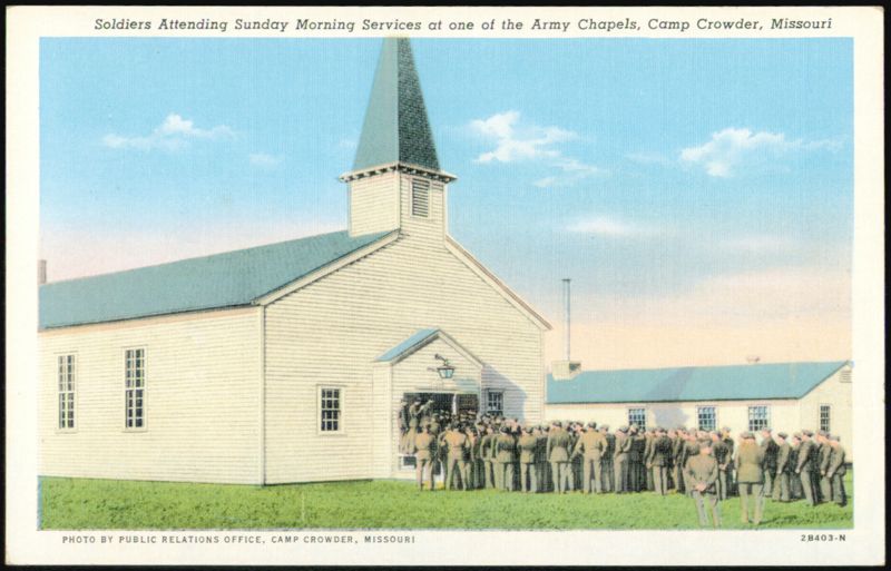Soldiers Attending Sunday Morning Services, Army Chapel Camp Crowder Missouri