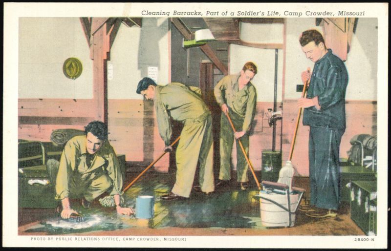Cleaning Barracks, Camp Crowder, Missouri Army