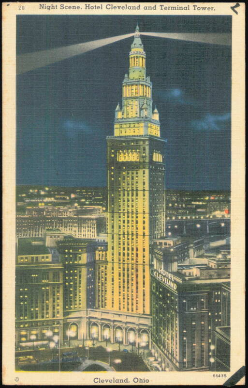 Hotel Cleveland and Terminal Tower Night Scene Ohio